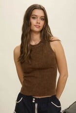 Miss Bliss Blu Wash Rib Slvs Knit Tank Top-Brown