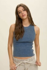 Miss Bliss Blu Wash Rib Slvs Knit Tank Top-Denim