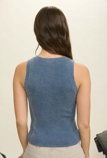 Miss Bliss Blu Wash Rib Slvs Knit Tank Top-Denim