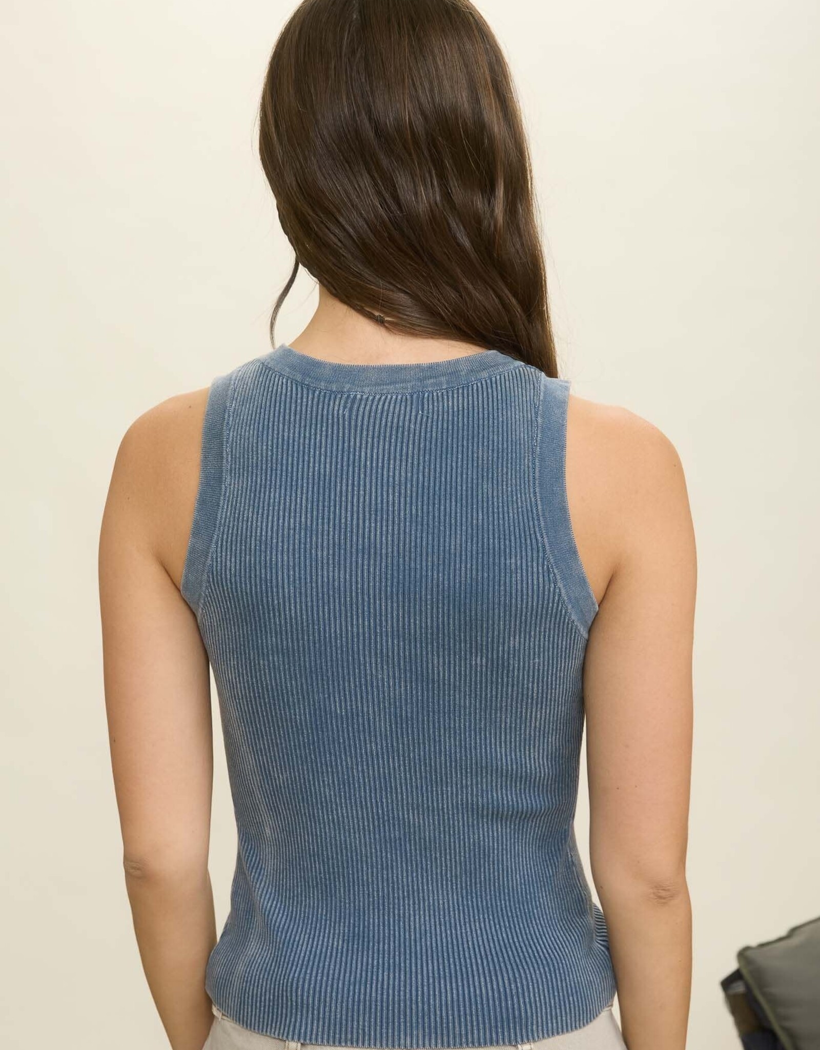 Miss Bliss Blu Wash Rib Slvs Knit Tank Top-Denim