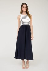Miss Bliss Blu Stripe Tank Slvls Mixed Media Midi Dress-Ivory/Midnight Navy