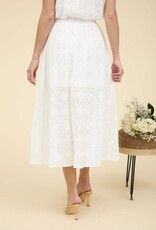 Miss Bliss Blu Eyelet Ruffle Detail Midi Skirt-White