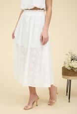 Miss Bliss Blu Eyelet Ruffle Detail Midi Skirt-White