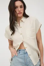 Miss Bliss Blu Collared Cuff Sleeve Back Pintuck Shirt-Oatmeal