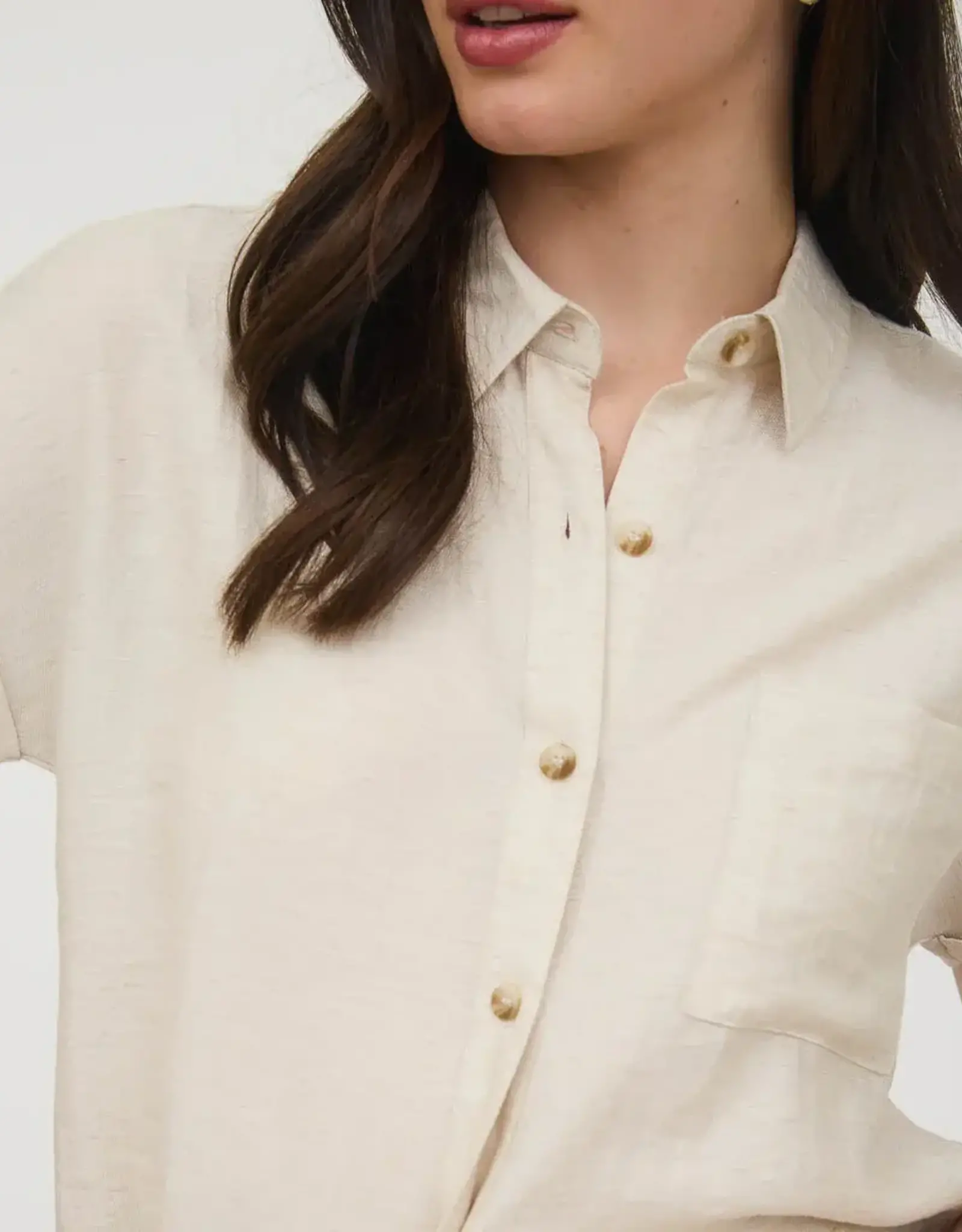 Miss Bliss Blu Collared Cuff Sleeve Back Pintuck Shirt-Oatmeal