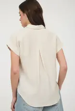 Miss Bliss Blu Collared Cuff Sleeve Back Pintuck Shirt-Oatmeal
