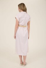 Miss Bliss Blu Stripe Button Dwn BeltMidi Shirt Dress-Ivory/Mauve