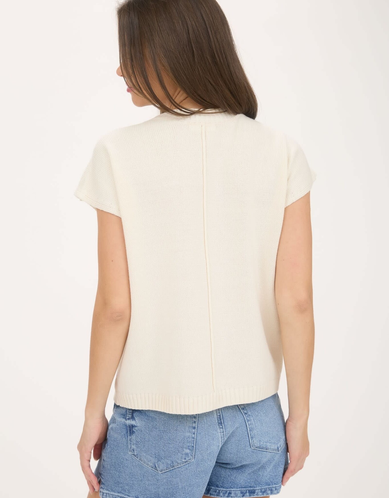 Miss Bliss Blu Mimosa Please Short Sleeve Knit Tank-Cream