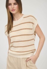 Miss Bliss Blu Stripe Extended SS Sleeve Knit Top-Oatmeal