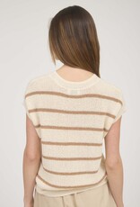 Miss Bliss Blu Stripe Extended SS Sleeve Knit Top-Oatmeal