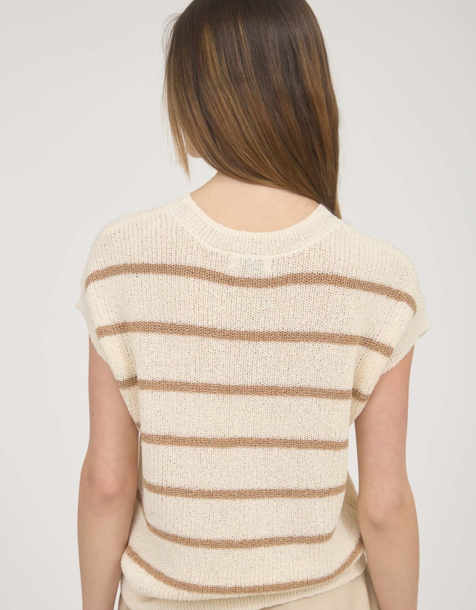 Miss Bliss Blu Stripe Extended SS Sleeve Knit Top-Oatmeal