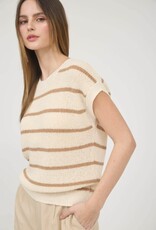 Miss Bliss Blu Stripe Extended SS Sleeve Knit Top-Oatmeal