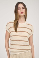 Miss Bliss Blu Stripe Extended SS Sleeve Knit Top-Oatmeal