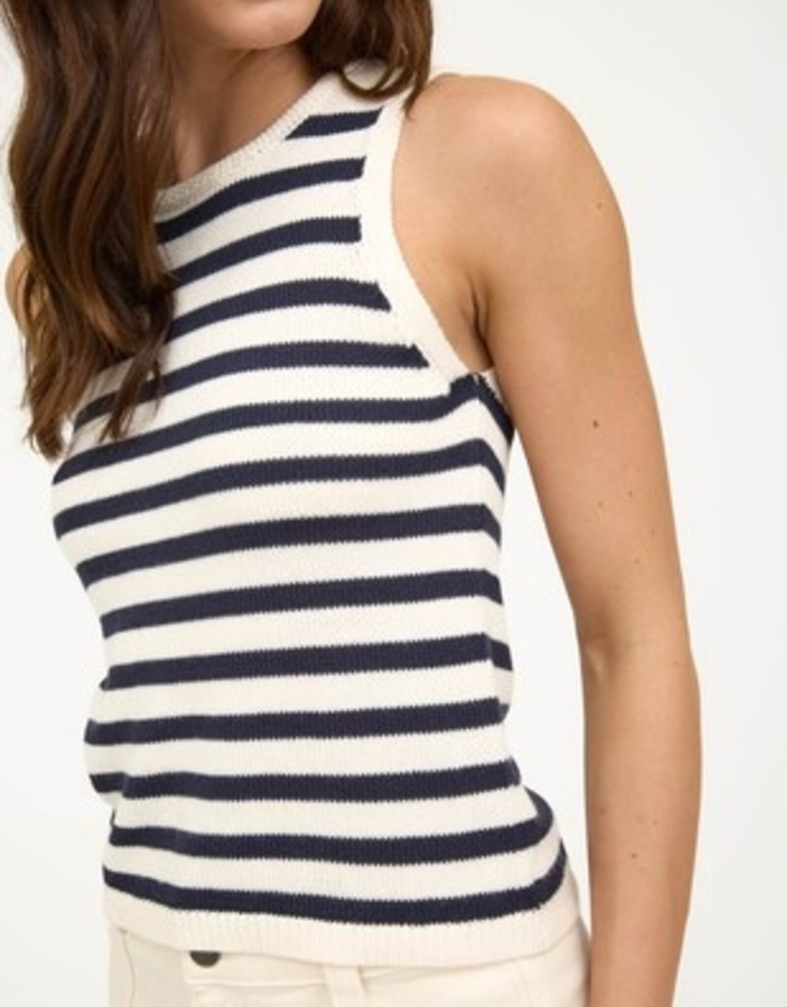 Miss Bliss Blu Stripe Sweater Cropped Tank Top-Ivory/Navy