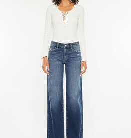 Miss Bliss KanCan Mid Rise Wide Leg Jeans-Dark Wash