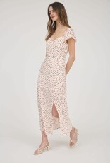 Miss Bliss Blu Short Sleeve Side Slit Floral Midi Dress-Ivory