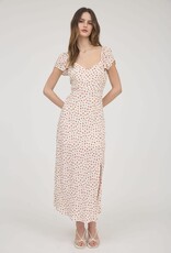 Miss Bliss Blu Short Sleeve Side Slit Floral Midi Dress-Ivory