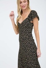 Miss Bliss Blu Floral Short Sleeve Side Slit Midi Dress-Black