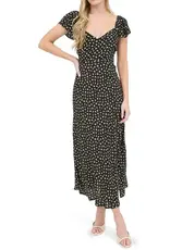 Miss Bliss Blu Floral Short Sleeve Side Slit Midi Dress-Black