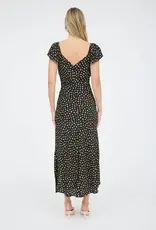 Miss Bliss Blu Floral Short Sleeve Side Slit Midi Dress-Black