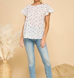 Miss Bliss Disty Floral Blouse-White/Cocoa