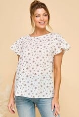 Miss Bliss CC Disty SS Floral Blouse-White/Cocoa