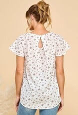 Miss Bliss CC Disty SS Floral Blouse-White/Cocoa