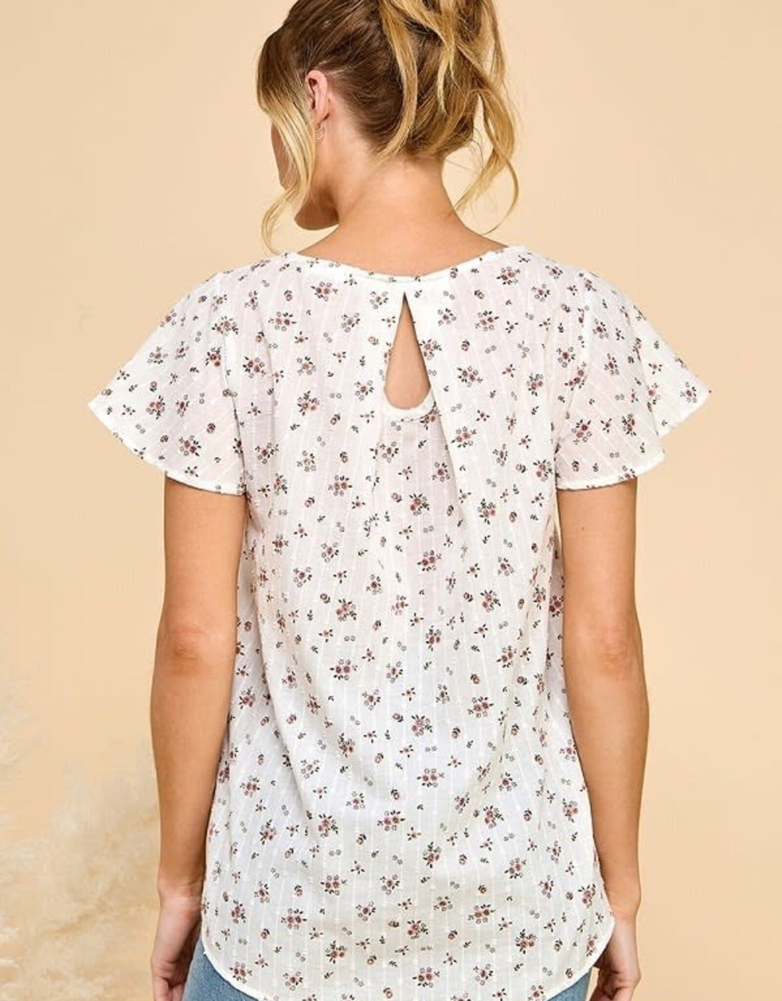 Miss Bliss CC Disty SS Floral Blouse-White/Cocoa
