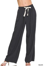 Miss Bliss Zen Linen Drawstring Pants-Black