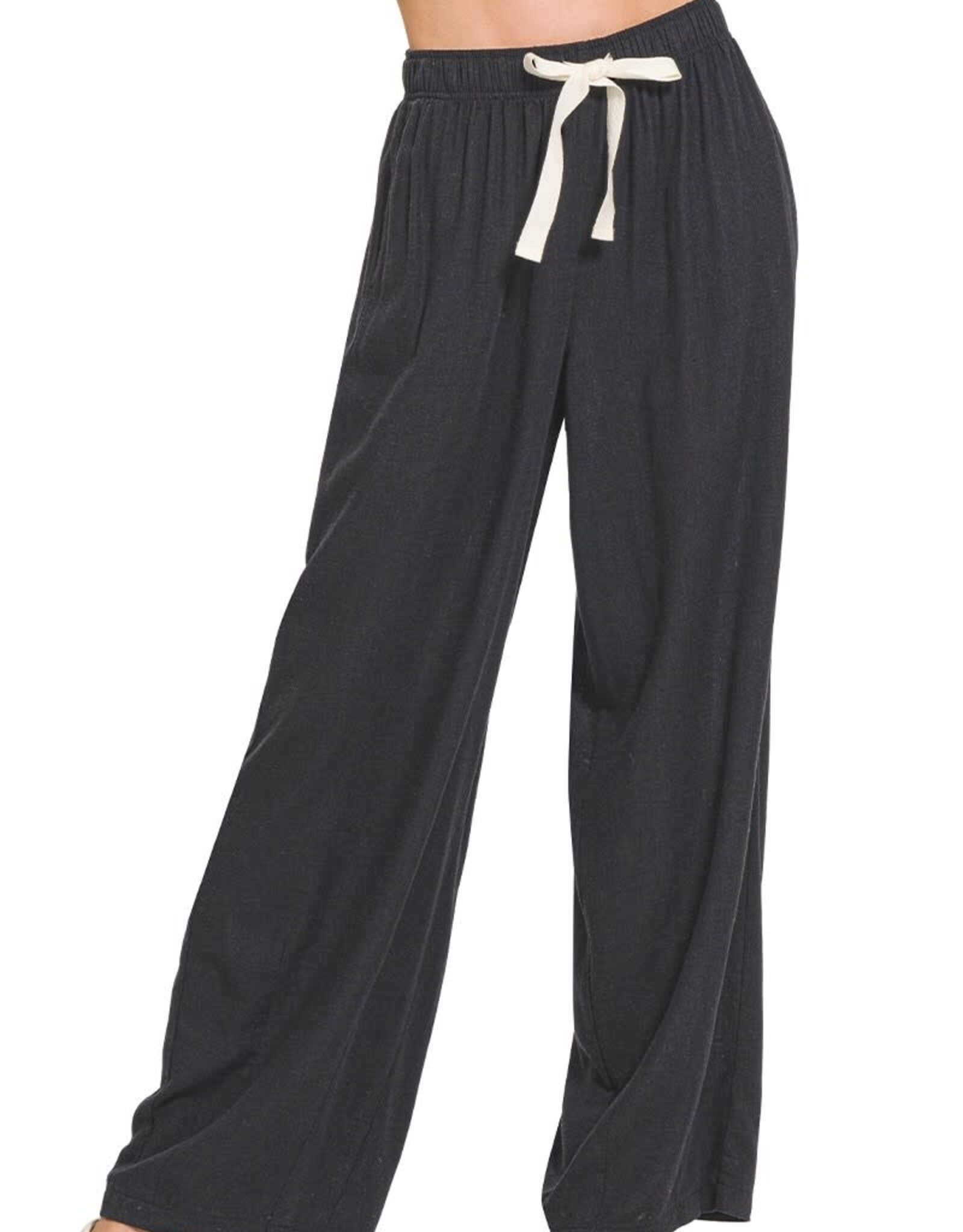 Miss Bliss Zen Linen Drawstring Pants-Black
