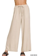 Miss Bliss Zen Wide-Leg Linen Blend Pants W Pockets-Sand Beige
