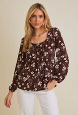 Miss Bliss Gilli Front Tie LS Floral Top-Brwn Crm Floral