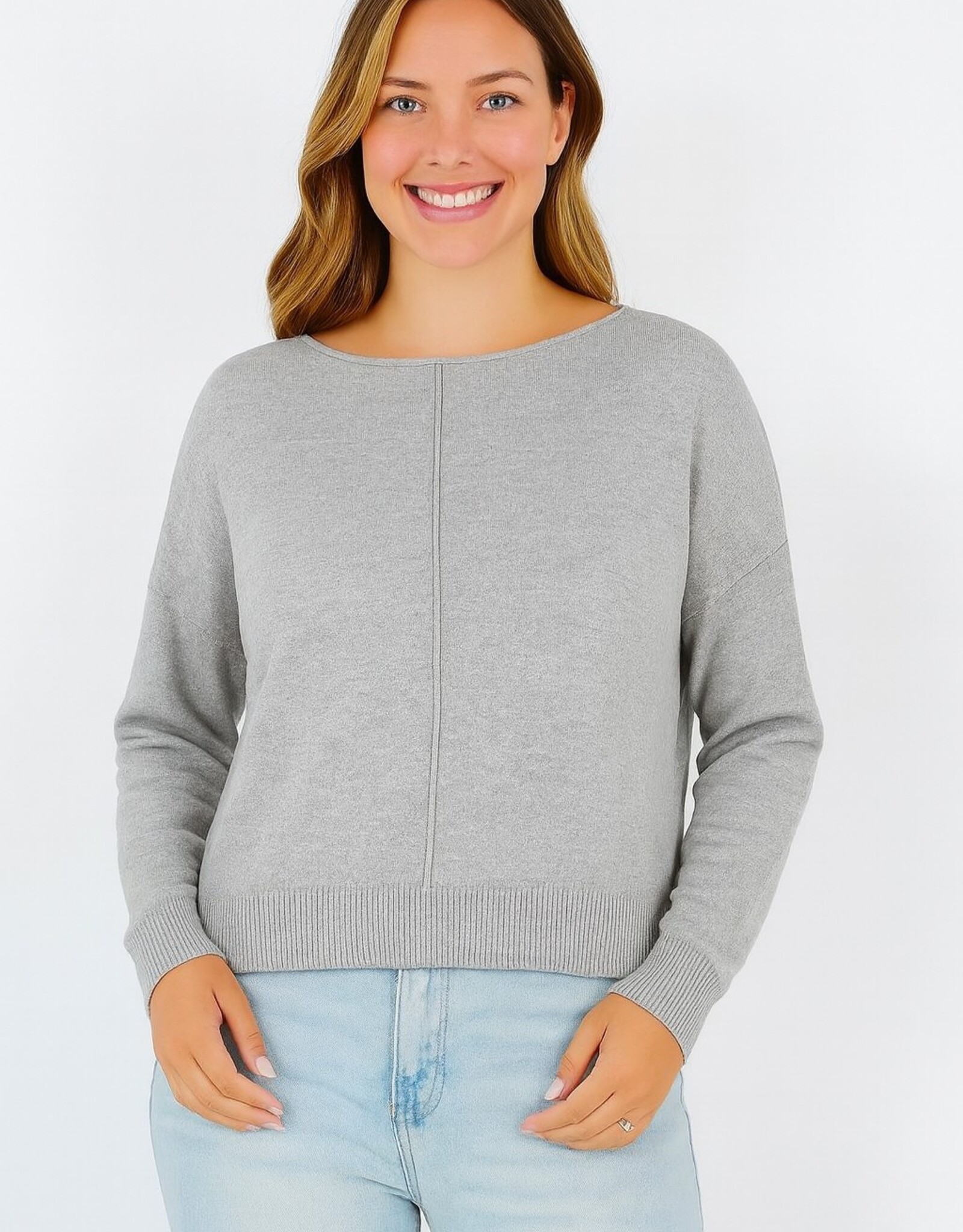 Miss Bliss Dream Front seam Round Neck Pullover- Heather Grey