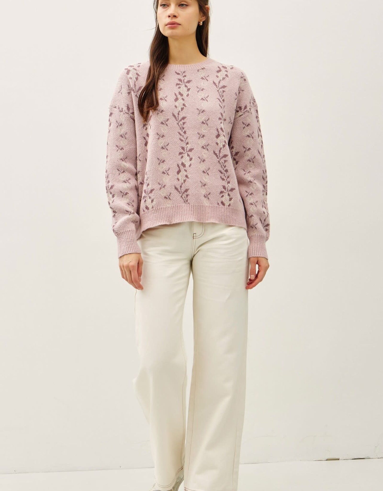 Miss Bliss BC Cozy Floral Jacquard Sweater Top-Blush