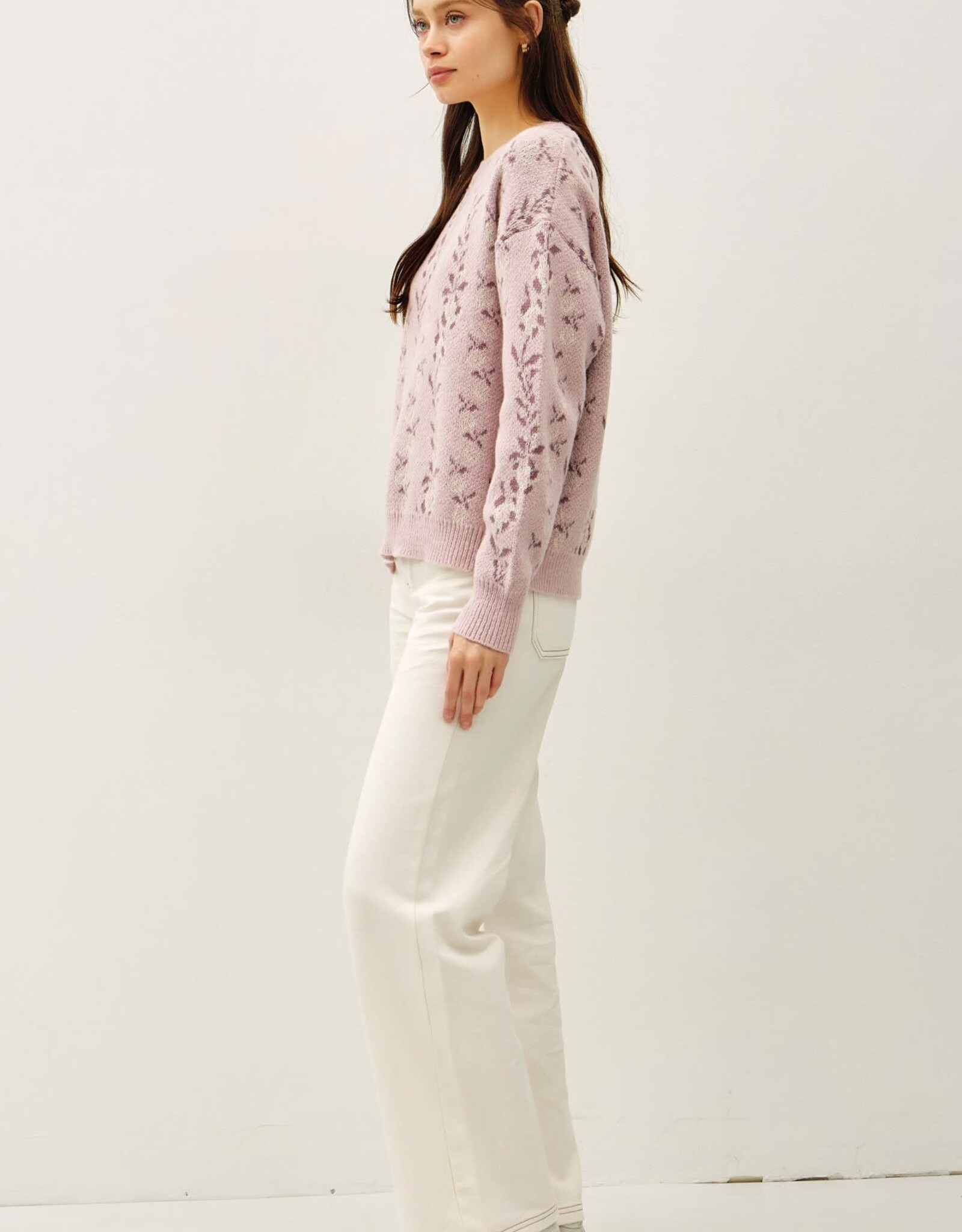 Miss Bliss BC Cozy Floral Jacquard Sweater Top-Blush