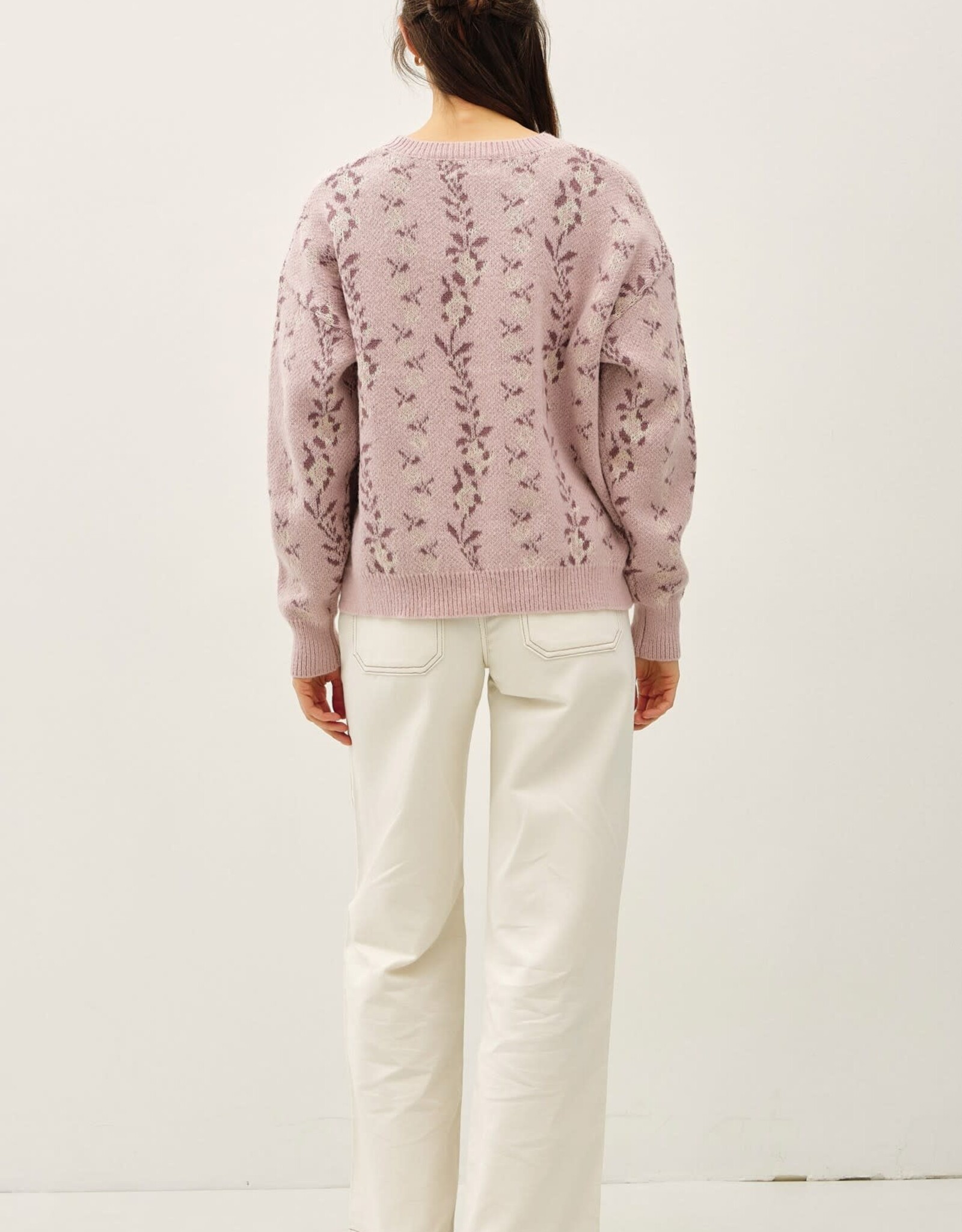 Miss Bliss BC Cozy Floral Jacquard Sweater Top-Blush