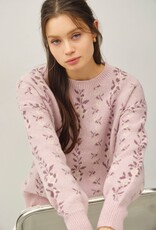 Miss Bliss BC Cozy Floral Jacquard Sweater Top-Blush