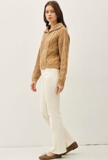 Miss Bliss BC Floppy Collared Cable Zip Up Sweater-Camel