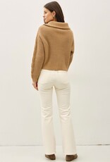 Miss Bliss BC Floppy Collared Cable Zip Up Sweater-Camel