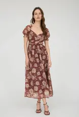 Miss Bliss M&E Floral Sweetheart Neck Back Tie Midi Dress-Burgundy