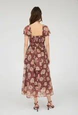 Miss Bliss M&E Floral Sweetheart Neck Back Tie Midi Dress-Burgundy