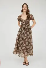 Miss Bliss M&E Floral Sweetheart Neck Back Tie Midi Dress-Brown