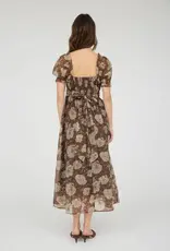 Miss Bliss M&E Floral Sweetheart Neck Back Tie Midi Dress-Brown