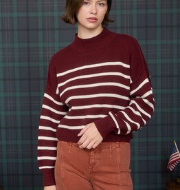 Miss Bliss Oxblood Mock Neck Striped Knit
