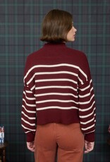 Miss Bliss M&E Stripe Mock Neck Drop Shoulder Knit Sweater-Oxblood