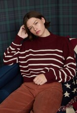Miss Bliss M&E Stripe Mock Neck Drop Shoulder Knit Sweater-Oxblood