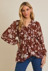 Gilli Surplice Long Sleeve Floral Top-Rust