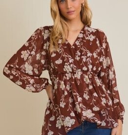 Rust Floral Surplice Blouse