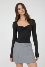 Miss Bliss Blu Sweetheart Ruched Front Ls Knit Top-Black