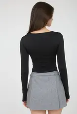 Miss Bliss Blu Sweetheart Ruched Front Ls Knit Top-Black